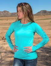 Cowgirl Tuff Turquoise Breathe Instant Cooling UPF Long Sleeve Raglan / Baseball Tee