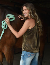 Copper Lightweight Shimmer Breathe Flowy Gathered Racerback Tank Top