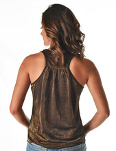 Copper Lightweight Shimmer Breathe Flowy Gathered Racerback Tank Top