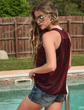 Dark Red Lightweight Shimmer Breathe Flowy Gathered Racerback Tank Top