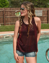 Cowgirl Tuff Dark Red Lightweight Shimmer Breathe Flowy Gathered Racerback Tank Top