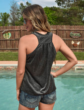 Silver Lightweight Shimmer Breathe Flowy Gathered Racerback Tank Top