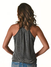 Silver Lightweight Shimmer Breathe Flowy Gathered Racerback Tank Top