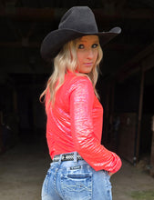 Watermelon With Textured Shimmer Lightweight Stretch Jersey Pullover Button-Up