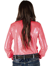 Watermelon With Textured Shimmer Lightweight Stretch Jersey Pullover Button-Up