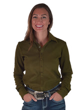 Olive Green Fleece Heavy Weight Medium Stretch Pullover Button-Up