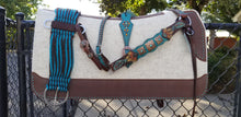 32" x 30" Roper Pad - Natural / Dark Brown w/ Turquoise Buckstitch -  3/4" Thick (FF)
