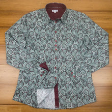 Grenouille Maroon and Slate Green Paisley Shaped Fit Shirt